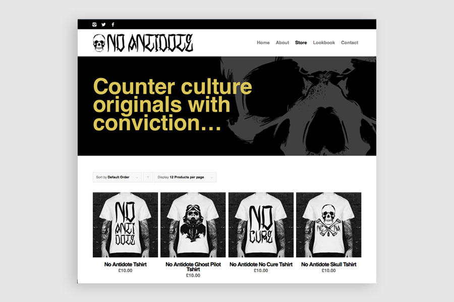 Website design and build for No Antidote Clothing