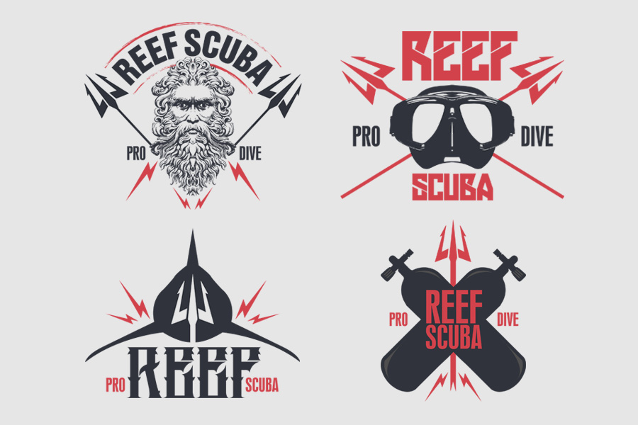 Concept, design and artwork of logo
for Reef Scuba Diving school